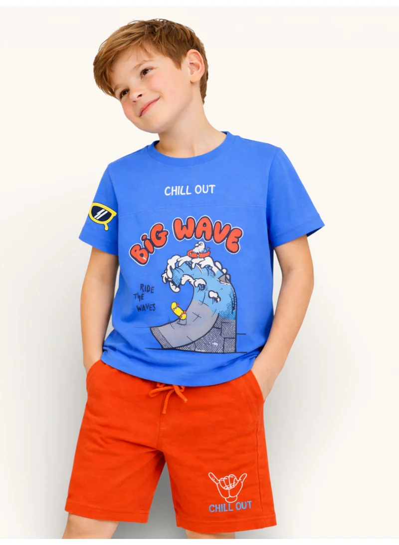 Victor And Jane  Boys Surfing Wave T-Shirt & Orange Shorts Set for Men | Best Price UAE